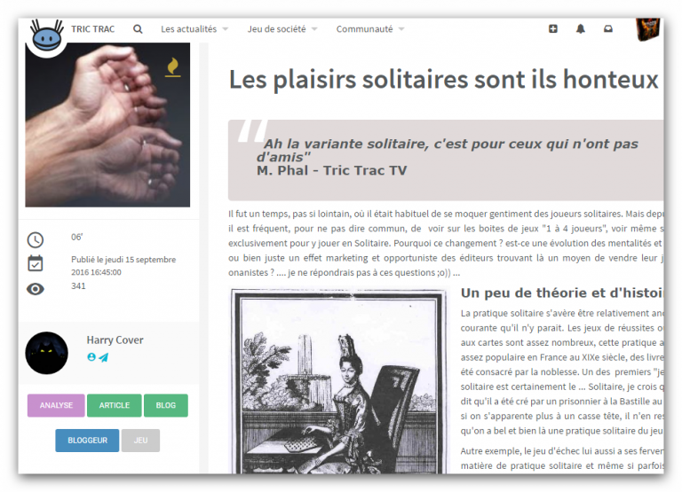 Tric Trac se penche sur le cas du joueur solitaire